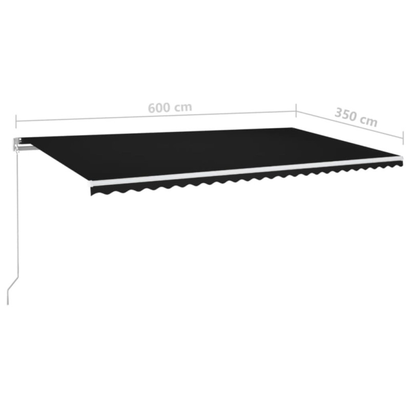 Ręcznie zwijana markiza z LED, 600x350 cm, antracytowa