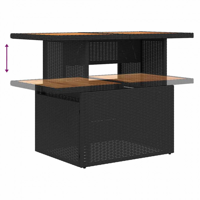 6-cz. zestaw mebli z poduszkami, czarny, polirattan i akacja