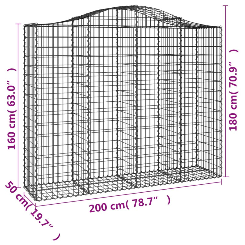 Kosze gabionowe, 25 szt, 200x50x160/180cm, galwanizowane żelazo