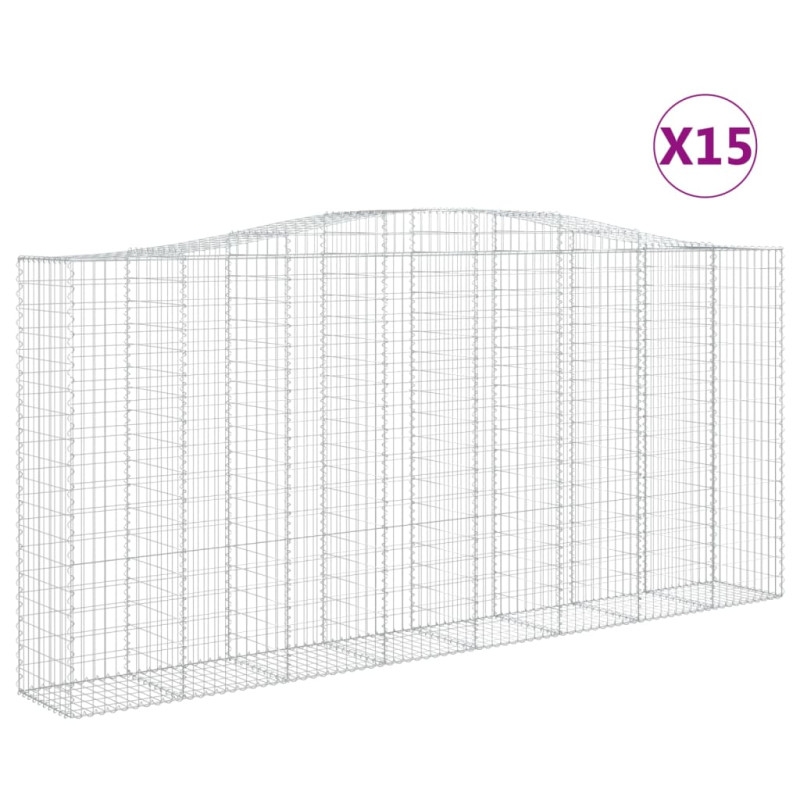 Kosze gabionowe, 15 szt, 400x50x180/200cm, galwanizowane żelazo