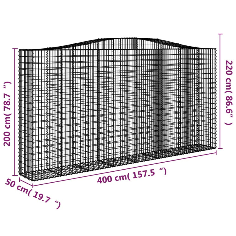 Kosze gabionowe, 10 szt, 400x50x200/220cm, galwanizowane żelazo