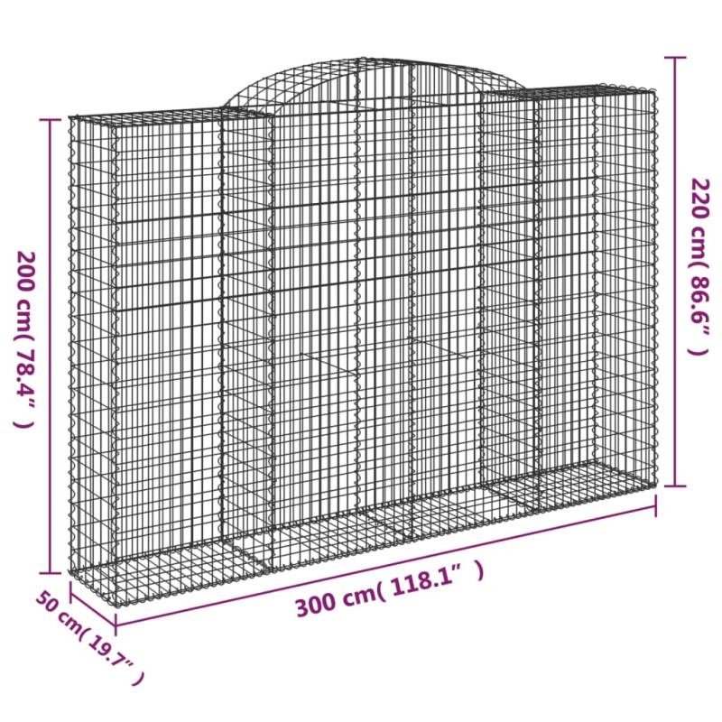 Kosze gabionowe, 4 szt, 300x50x200/220 cm, galwanizowane żelazo