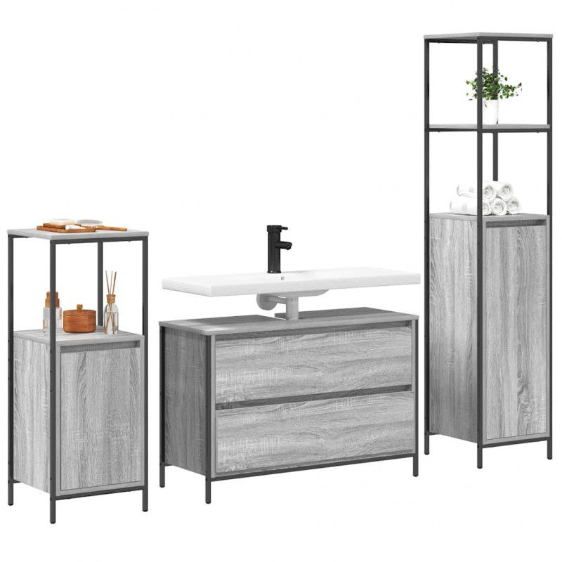 Zestaw mebli łazienkowych z szufladą z półką 3 pcs Szary Sonoma