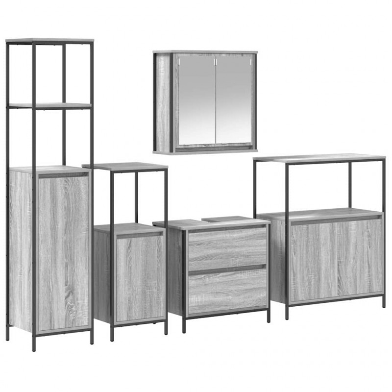 Zestaw mebli łazienkowych z półką 5 pcs Szary 76.5 x 35 x 95 cm