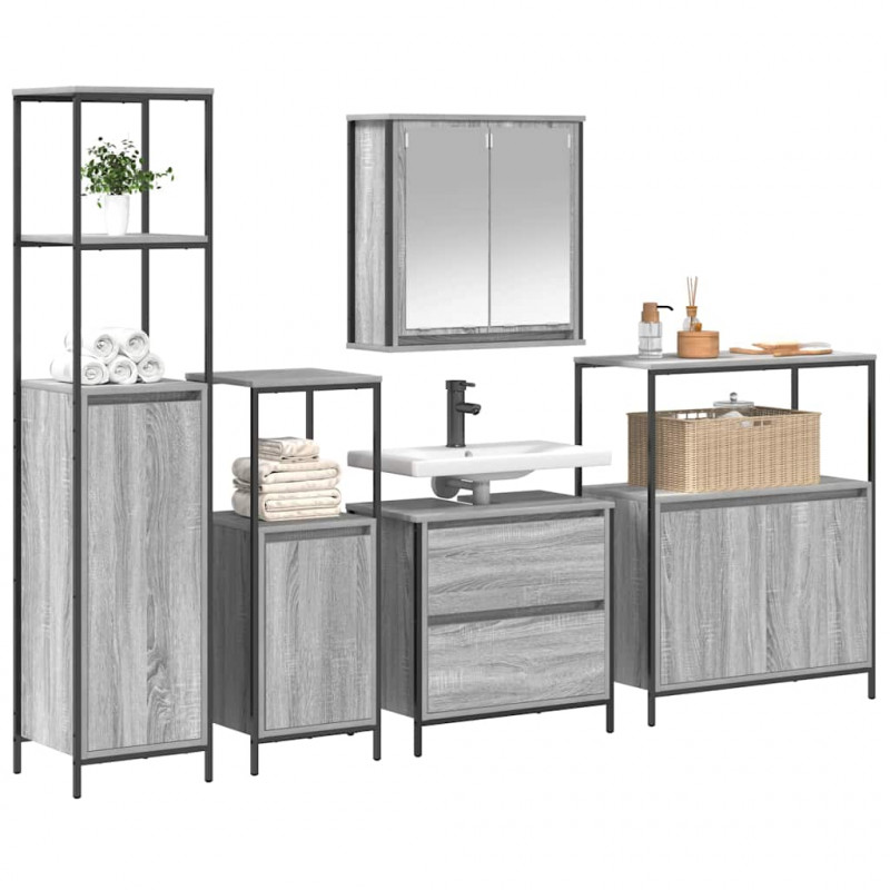 Zestaw mebli łazienkowych z półką 5 pcs Szary 76.5 x 35 x 95 cm