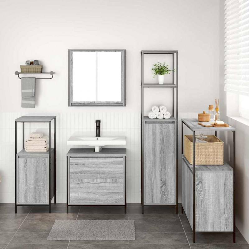 Zestaw mebli łazienkowych z półką 5 pcs Szary 76.5 x 35 x 95 cm