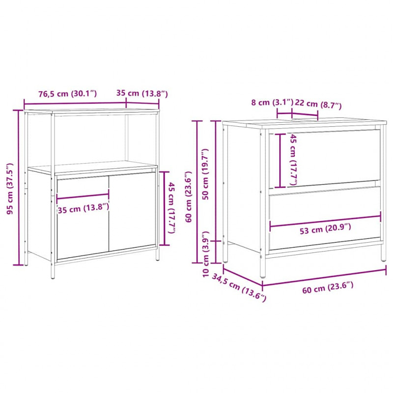 Zestaw mebli łazienkowych z półką 5 pcs Szary 76.5 x 35 x 95 cm