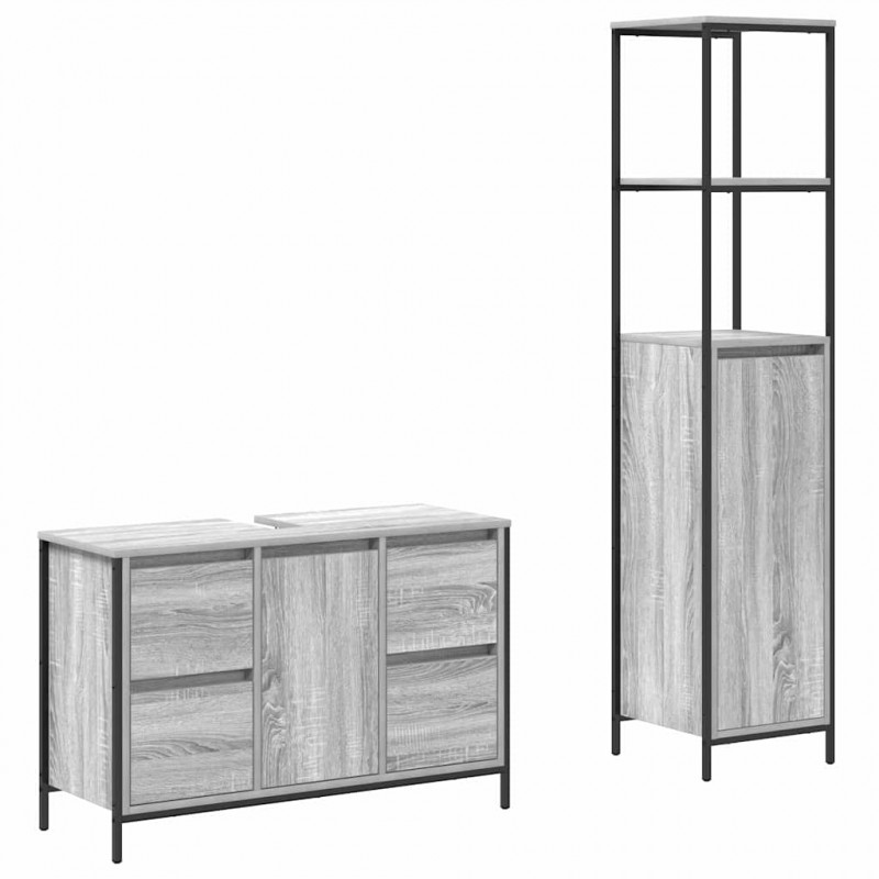 Zestaw mebli łazienkowych z półką 2 pcs Szary sonoma i Czarny