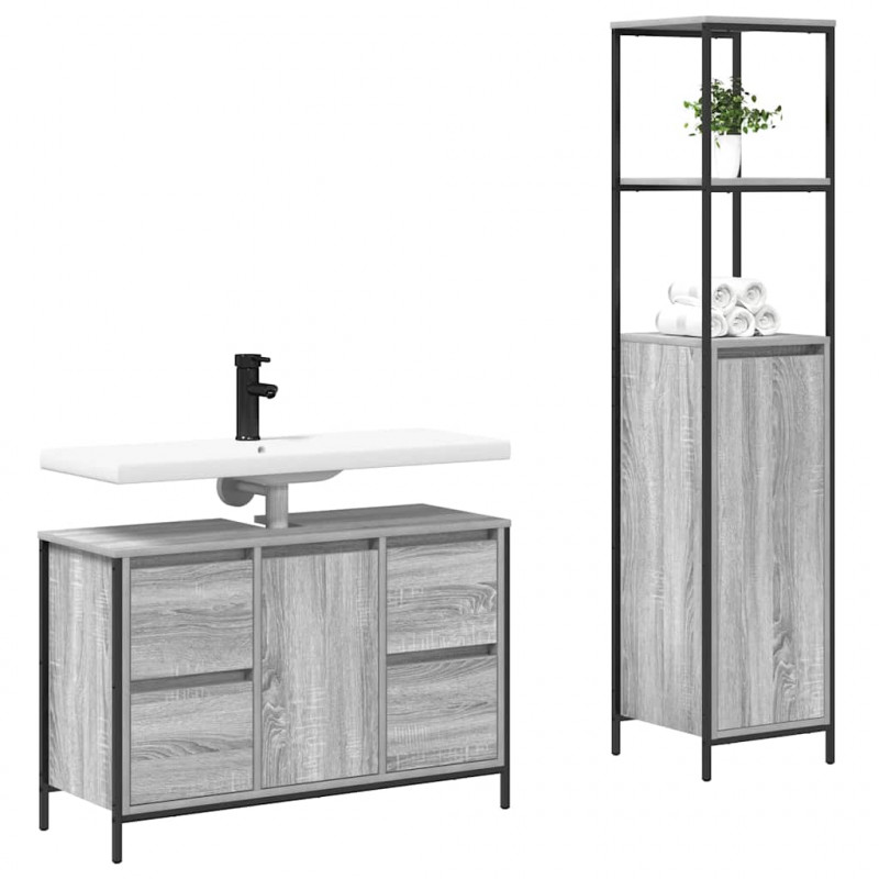 Zestaw mebli łazienkowych z półką 2 pcs Szary sonoma i Czarny