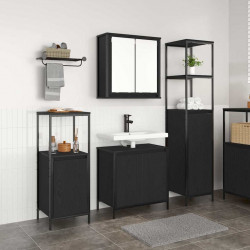 Zestaw mebli łazienkowych z półką z drzwiami 3 pcs Czarny Dąb