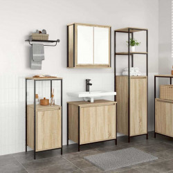 Zestaw mebli łazienkowych z półką 3 pcs Dąb Sonoma i czarny