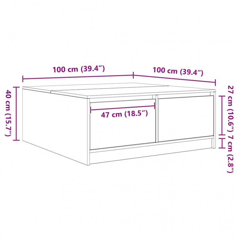 Stolik kawowy z szufladami Sonoma Oak 100x100x40 cm