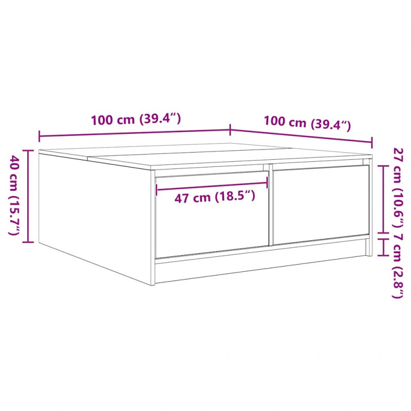 Stolik kawowy z szufladami Betonowy szary 100x100x40 cm