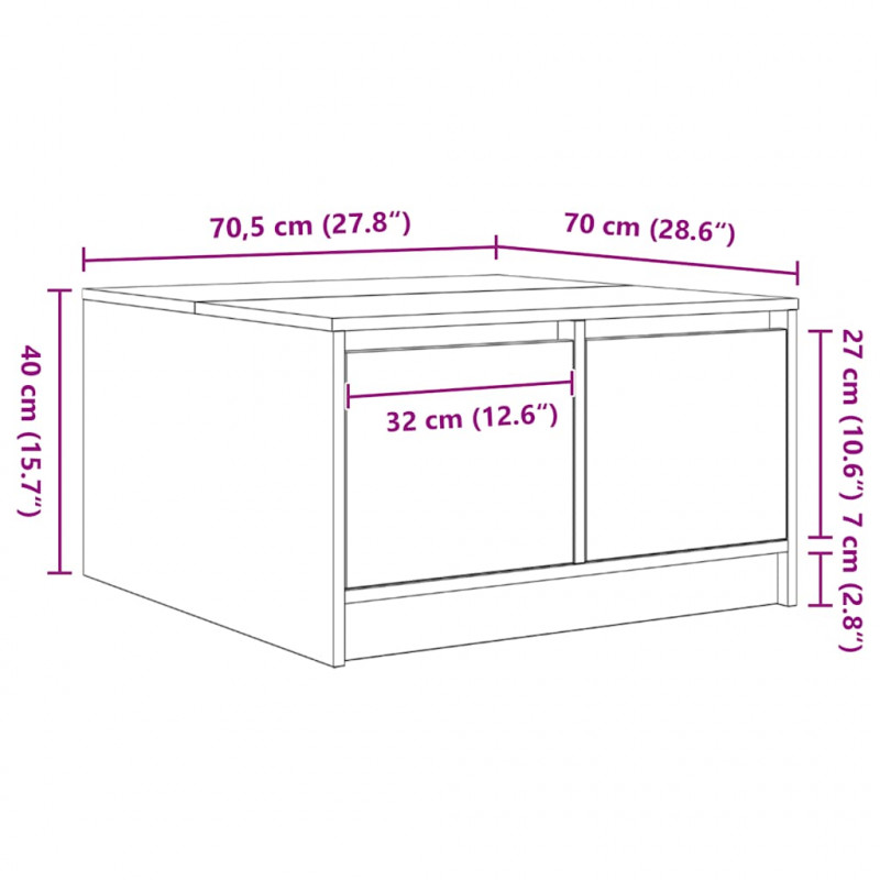 Stolik kawowy z szufladami Betonowy Szary 70,5x70x40 cm