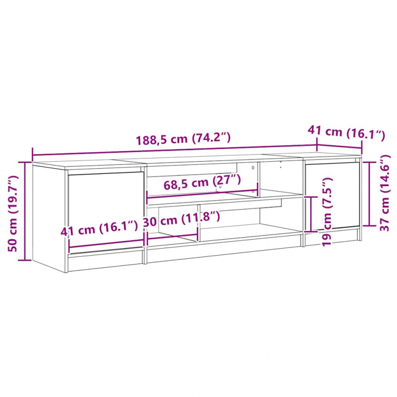 Szafka RTV Beton Szary 188,5x41x50 cm Drewno klejone