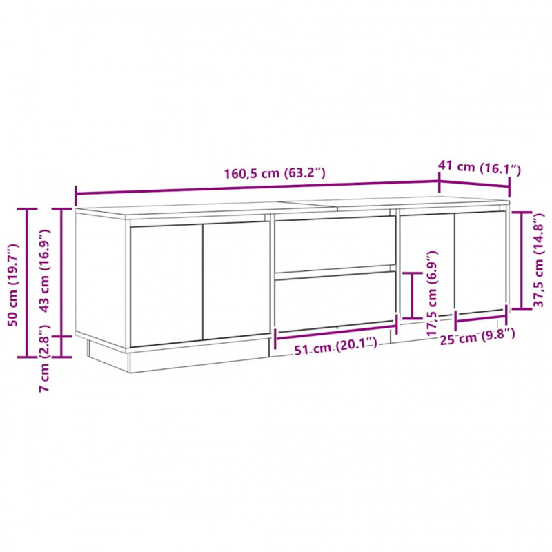 Szafka RTV z oświetleniem LED Beton Szary 160,5x41x50 cm