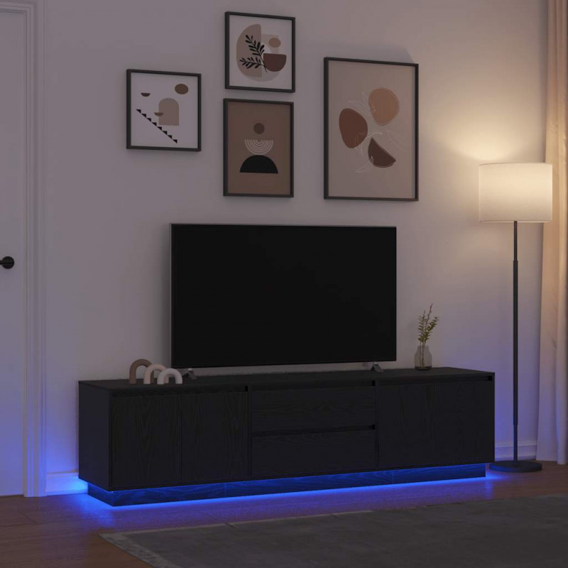 Szafka RTV z oświetleniem LED Czarny Dąb 193,5x41x50 cm