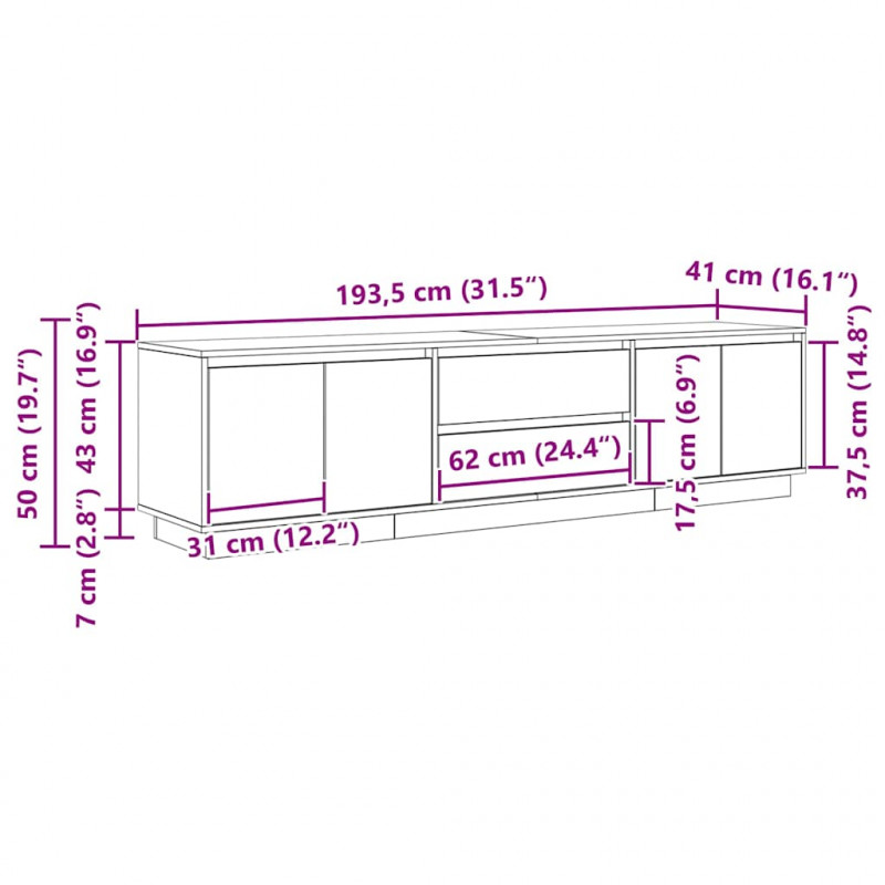 Szafka RTV z oświetleniem LED Czarny Dąb 193,5x41x50 cm