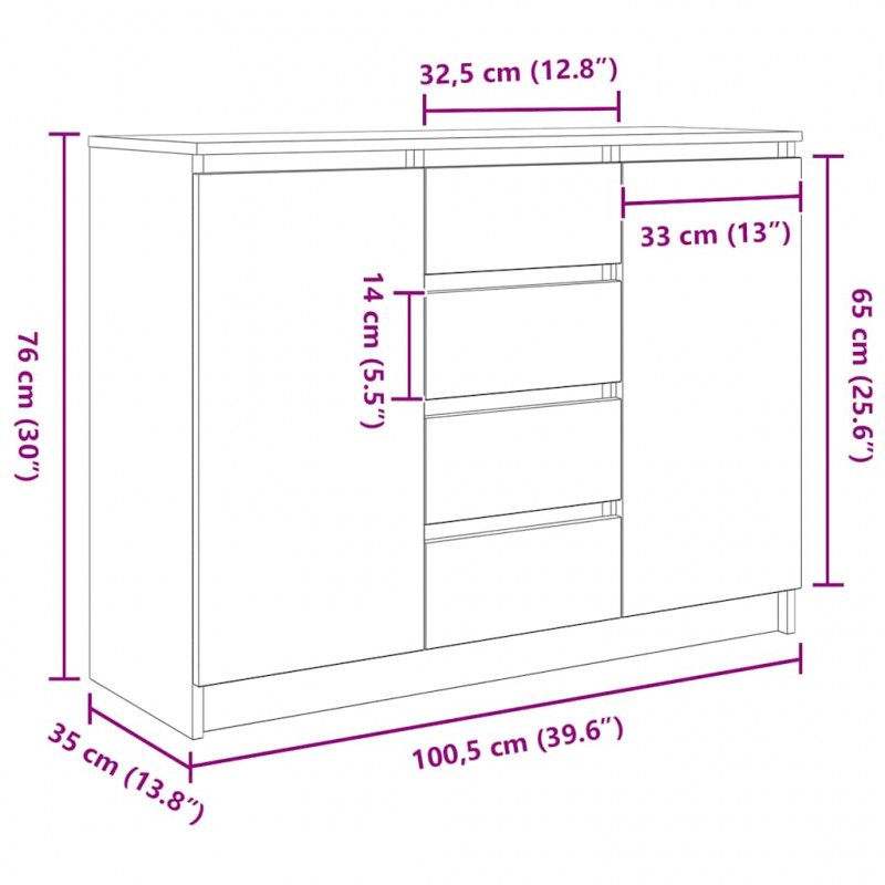 Komoda z szufladami Biała 100,5x35x76 cm Drewno klejone