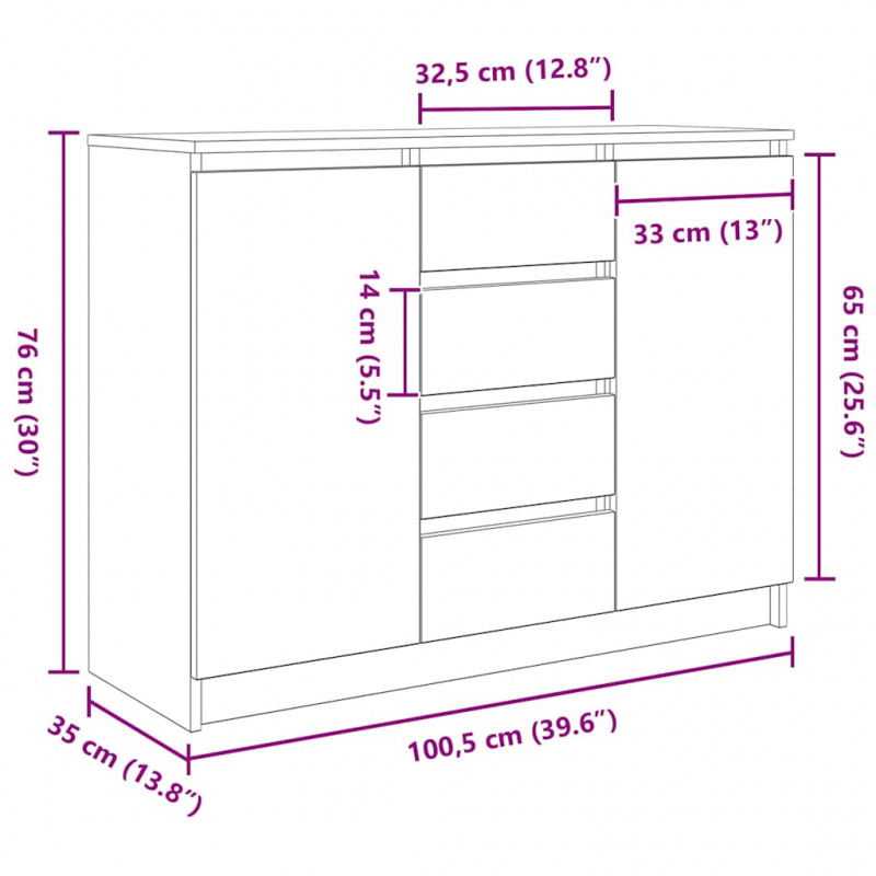 Komoda z szufladami Artisan Oak 100,5x35x76 cm Drewno klejone
