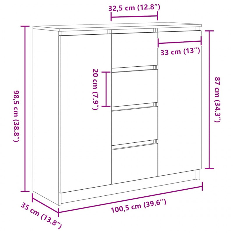Komoda z szufladami Czarny dąb 100,5x35x98,5 cm Drewno klejone