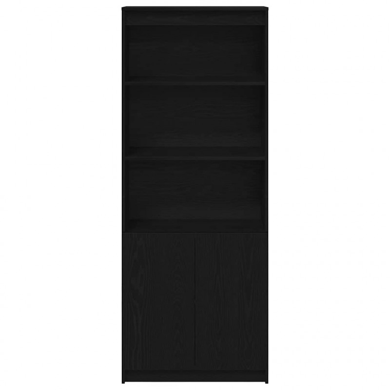 Komoda czarna dąb 70x35x180 cm Drewno klejone