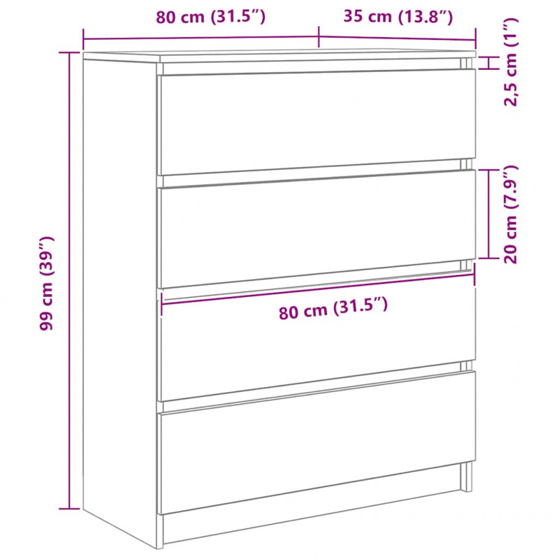 Komoda Stare drewno 80x35x99 cm Drewno klejone