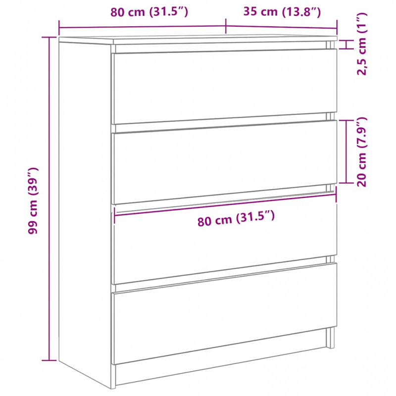 Komoda Artisan Dąb 80x35x99 cm Drewno klejone