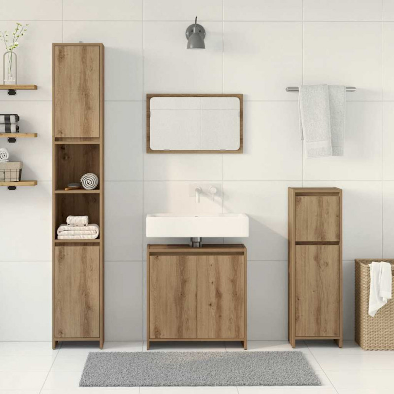 4-częściowy zestaw mebli łazienkowych, dąb artisan