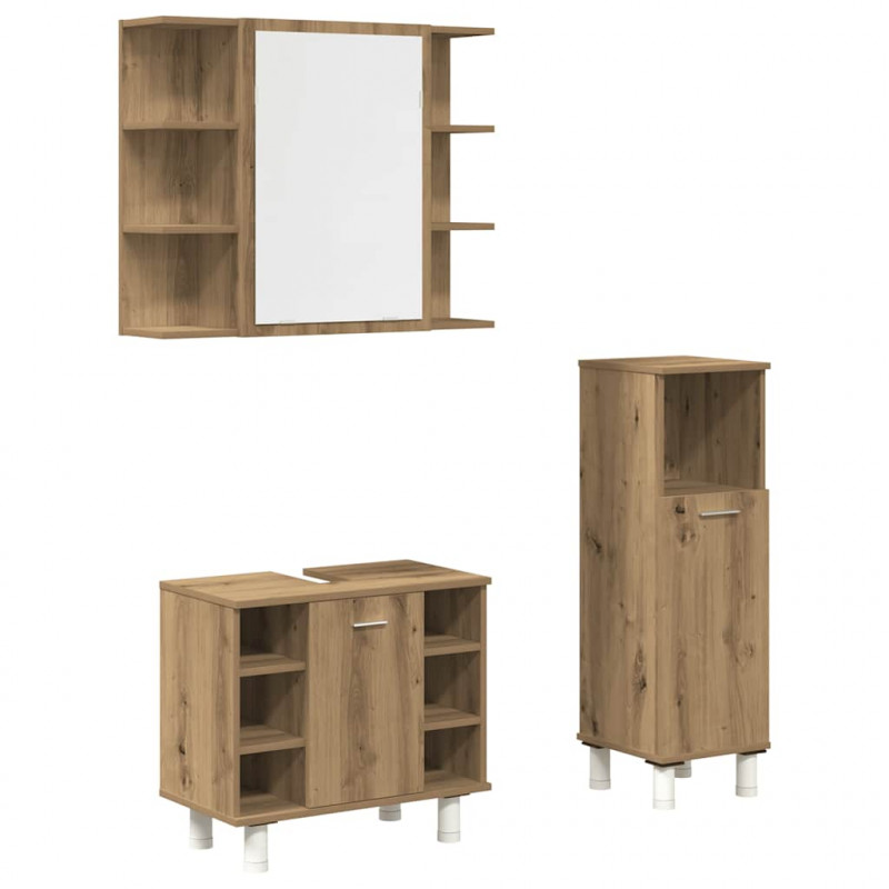 3-częściowy zestaw mebli łazienkowych, dąb artisan