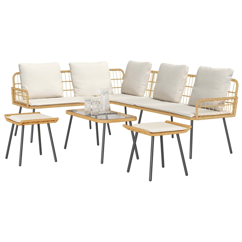 Zestaw Sof na Ogród z poduszką 4 pcs Naturalny polirattan