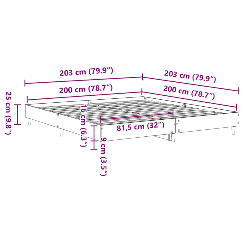 Rama łóżka bez materaca dąb wędzony 200x200 cm drewno klejone