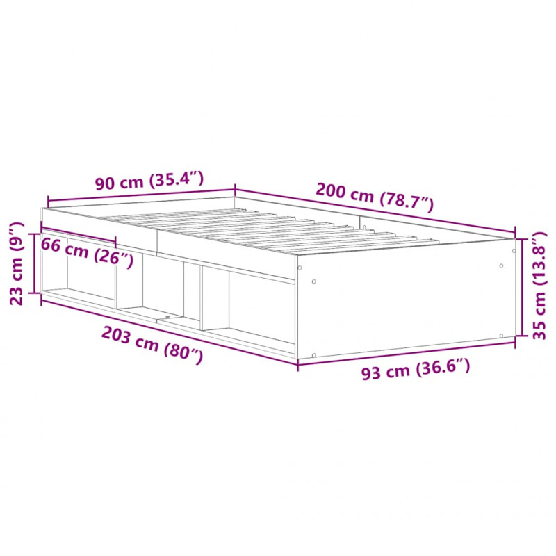 Rama łóżka bez materaca Stare drewno 90x200cm Drewno klejone