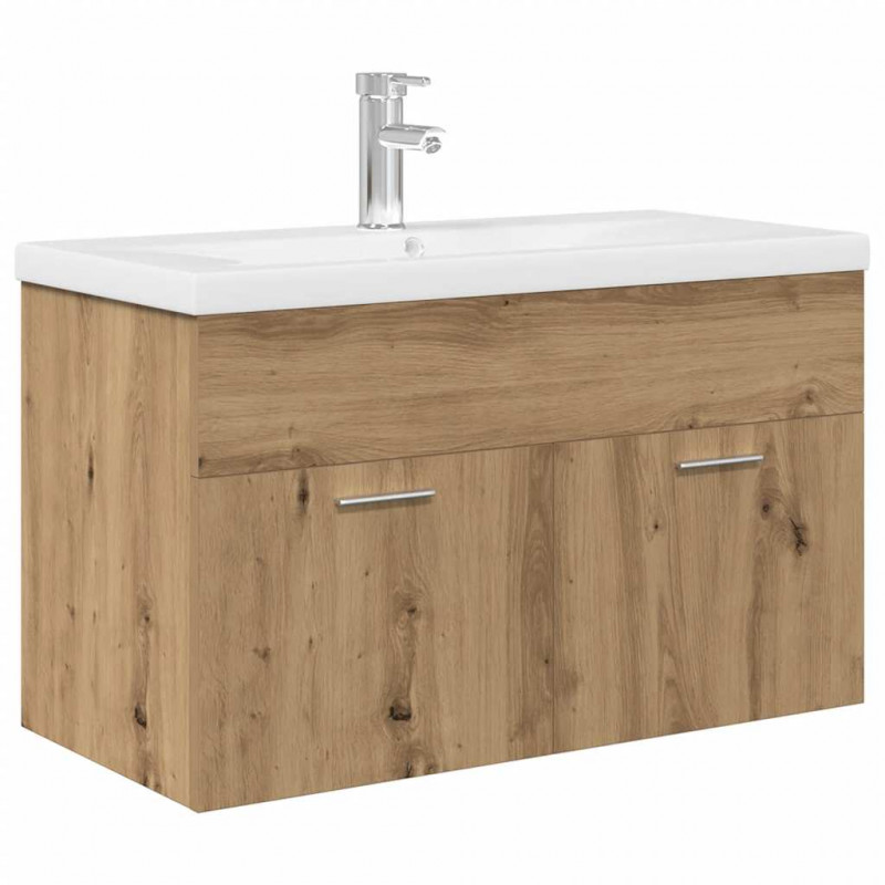 Szafka pod umywalkę z wbudowaną umywalką i baterią dąb artisan