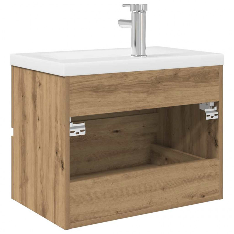 Szafka pod umywalkę z wbudowaną umywalką i baterią dąb artisan
