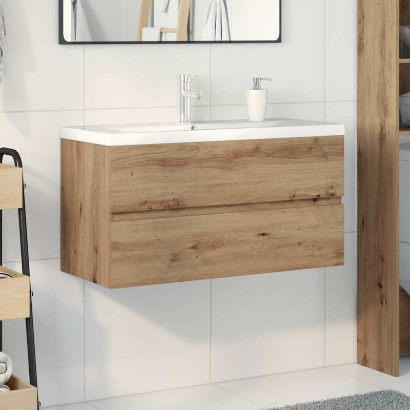 Szafka pod umywalkę z wbudowaną umywalką i baterią dąb artisan