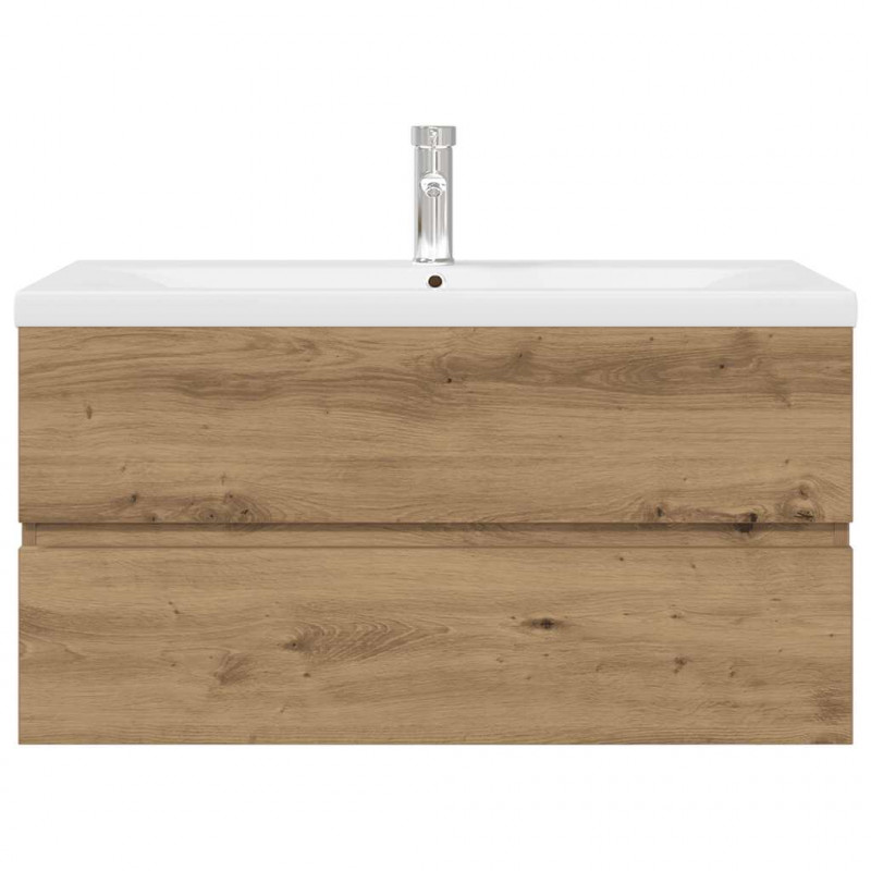 Szafka pod umywalkę z wbudowaną umywalką i baterią dąb artisan