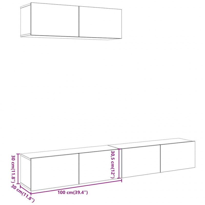 Wiszące szafki telewizyjne, 3 szt., stare drewno, 100x30x30 cm