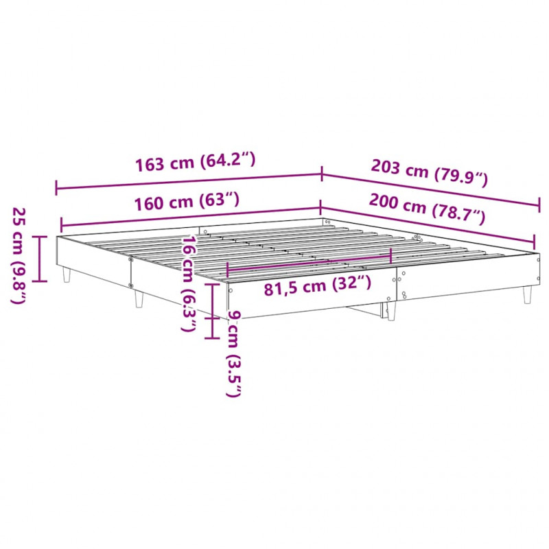 Rama łóżka bez materaca Betonowa szarość 160x200cm