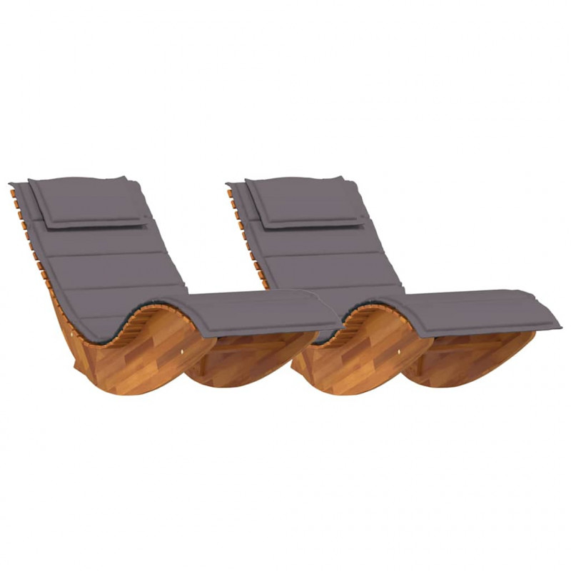 Leżak z poduszką 2-osoba 2 pcs Brązowy Lite Drewno Akacji