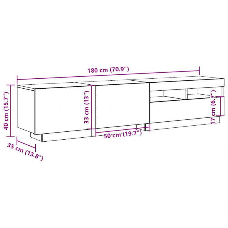 Szafka pod TV z oświetleniem LED, stare drewno, 180x35x40 cm