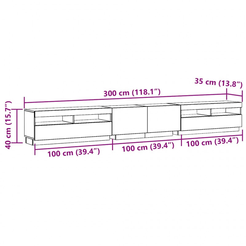 Szafka pod TV z oświetleniem LED, stare drewno, 300x35x40 cm