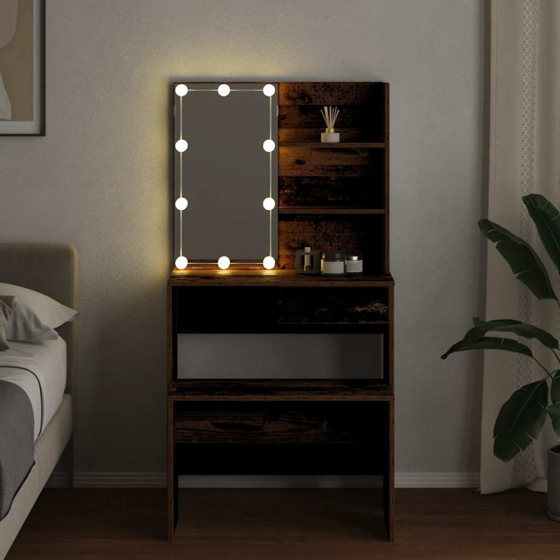 Toaletka z oświetleniem LED Stare drewno Drewno klejone