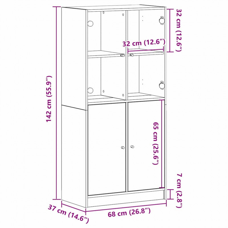 Highboard Czarny Dąb 68 x 37 x 142 cm