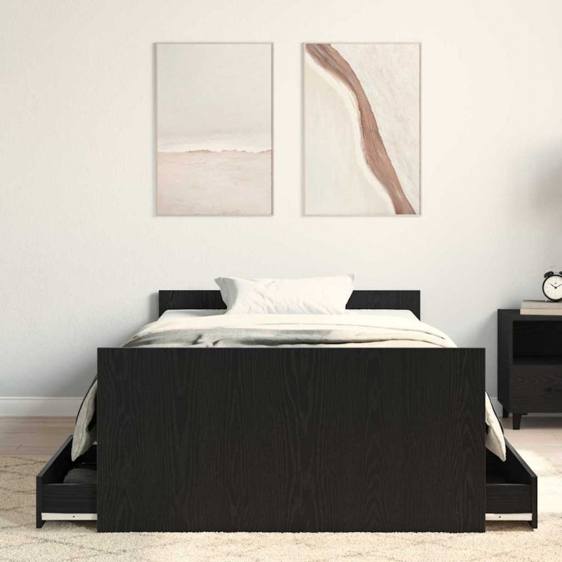 Ramka łóżka Z zagłówkiem Czarny Dąb 203 x 103 x 50 cm