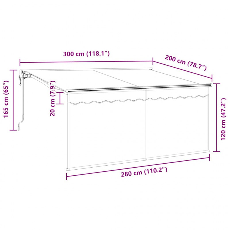 Markiza zwijana Antracyt 300 x 200 cm Poliester i aluminium
