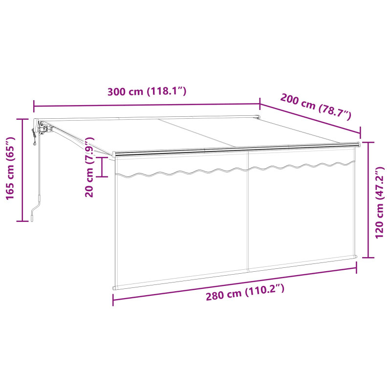 Markiza zwijana Paski Antracyt 300 x 200 cm tkanina
