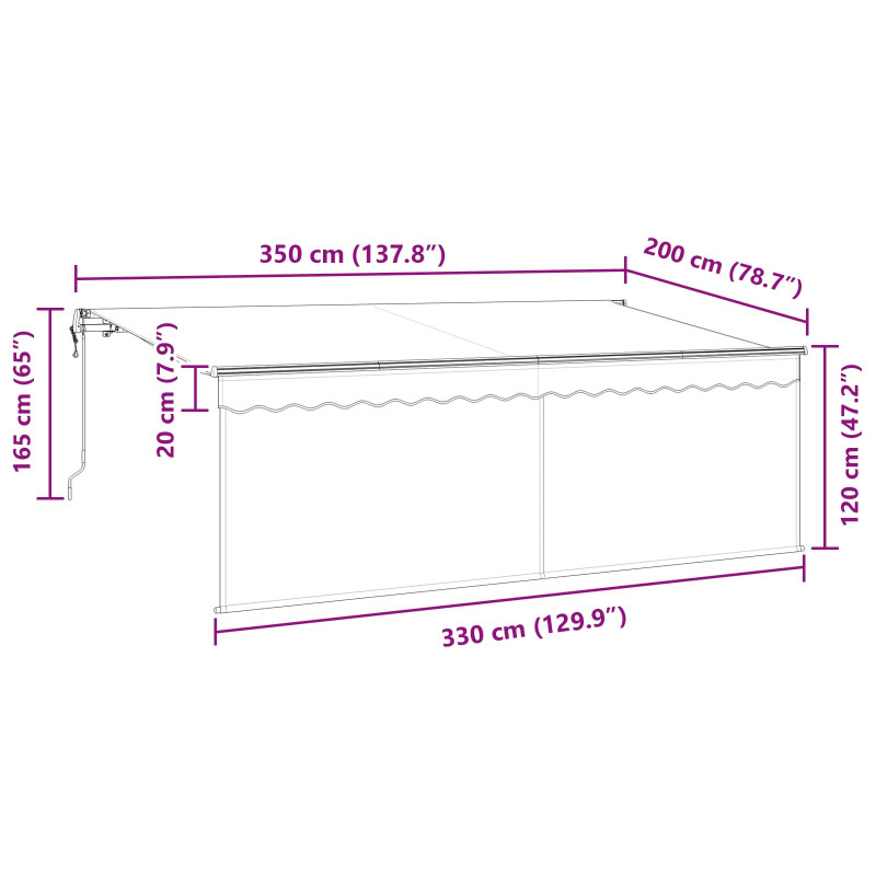 Markiza zwijana Kremowy 350 x 200 cm Poliester i aluminium