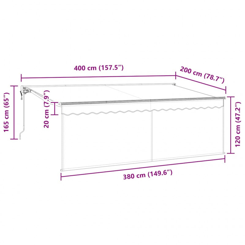 Markiza zwijana Kremowy 400 x 200 cm Poliester i aluminium