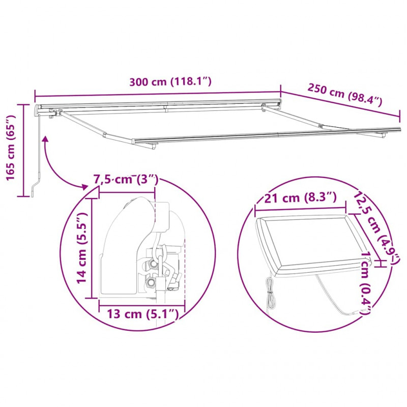 Markiza zwijana Ze LED Lights Żółty i pomarańczowy 300 x 250 cm
